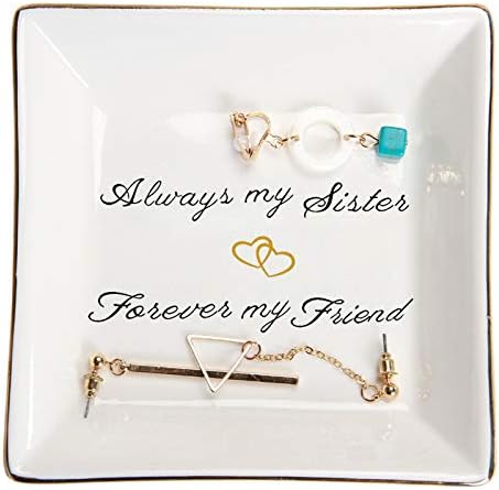 HOME SMILE Sister Birthday Gifts Trinket Dish Jewelry Tray -Always My Sister,Forover My Friend,Gifts for Sisters Bestie BFF Her