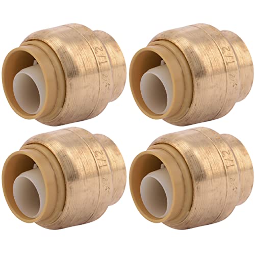 SharkBite U514LFA4 End Cap Plumbing 1/2 in, PEX Fittings, Push-to-Connect, Copper, CPVC, Brass, 1/2 inch, 4 Count