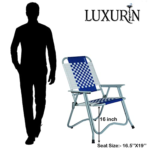 Image of Folding Chair with armrest and Durable Frame, Portable Chair for Garden, Patio, Lawn, Balcony and Study. (Blue)
