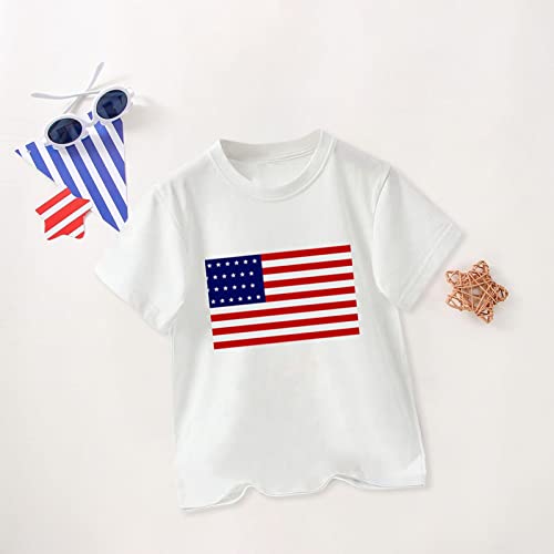 Toddler Boys 4th of July T Shirts American Flag Shirt Kids Independence Day Patriotic Short Sleeve (White, 4-5 Years)4