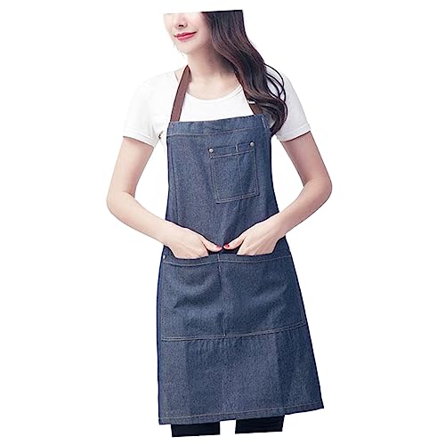 BRIGHTFUFU Hanging Jean Apron Cotton Apron Jean Cooking Bib Hanging Neck Denim Apron Waiter Apron Adjustable Neck Strap Apron Waiter Neck Apron Jean Work Apron Adjustable Kitchen Apron Blue