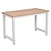 CHEFJOY Computer Desk PC Laptop Table Wood Work-Station Study Home Office Furniture, White & Natural