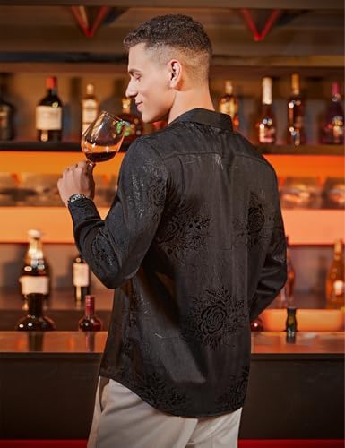 Arjen Kroos Mens Silk Like Satin Formal Dress Shirts Slim Fit Button Down Jacquard Shiny Luxury Shirts