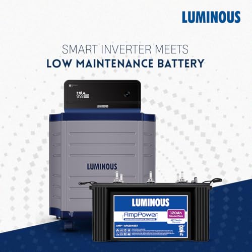 Image of Luminous Zelio 1100 Pure Sine Wave 900VA Inverter with 120Ah AmpPower Short Tubular Battery & Trolley Combo for Home, Shop & Office | Warranty: 36M (Inverter), 48M (Battery) | Reliable Power