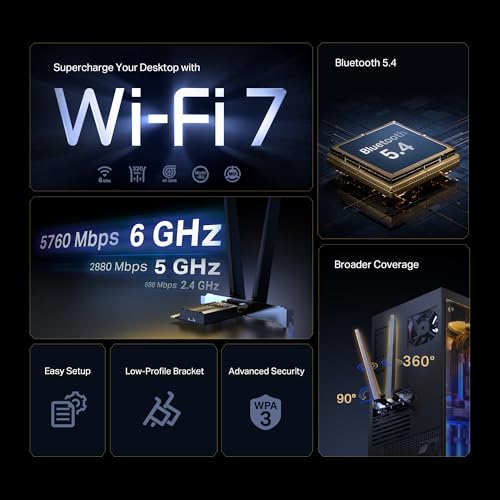 image for TP-Link WiFi 7 BE9300 PCIe WiFi Card Archer TBE552E| Tri-Band Network 