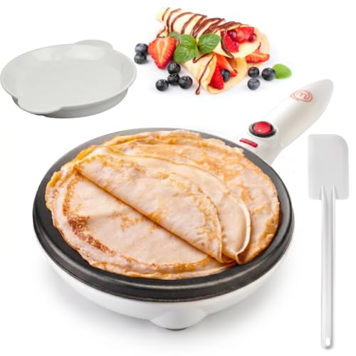 MasterChef Cordless Crepe Maker with FREE Recipe Guide- Non-stick Dipping Plate plus Electric Base and Spatula, Fun Gift