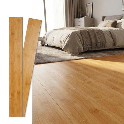 Jeedeson Solid Bamboo Flooring Planks, 37.8' L x 3.78' W x 0.6' T, Easy DIY Tongue & Groove, Luxury Hardwood for Kitchen Living Room Bedroom, 2 Planks (Covers 2 Sq Ft), Light Hone