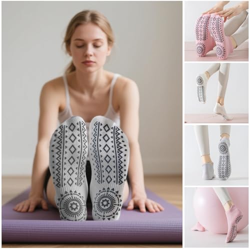 Image of BISOUSOX Pilates Socks with Grips for Women, Anti Slip Grippy Yoga Barre Socks, Full Sole Sticky Reformer Workout Sock