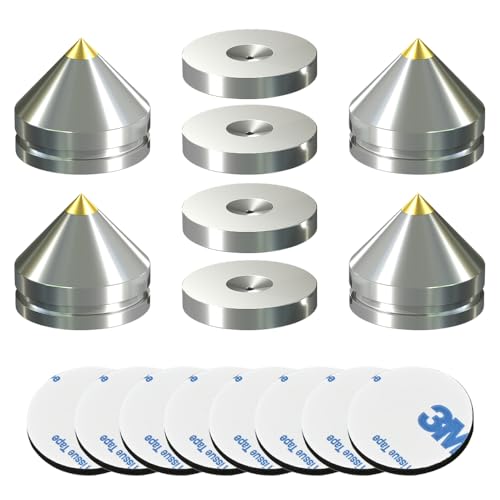 4Sets HiFi Speaker Spikes, Speaker Stand Feet Pads, 0.9x0.86in, Hi-end Speaker Isolators Shock Absorber with Non-Slip Rubber Pads for Audio DAC Speaker Subwoofer Amplifier Turntables