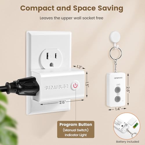 SURAIELEC Remote Control Outlet, Wireless Remote Light Switch, 100 FT, 15A/1875W, No Interference, Expandable Indoor Compact Side Outlet Plug for Lamps, Fans, Christmas Trees, Small Appliances by SURAIELEC - Image 6
