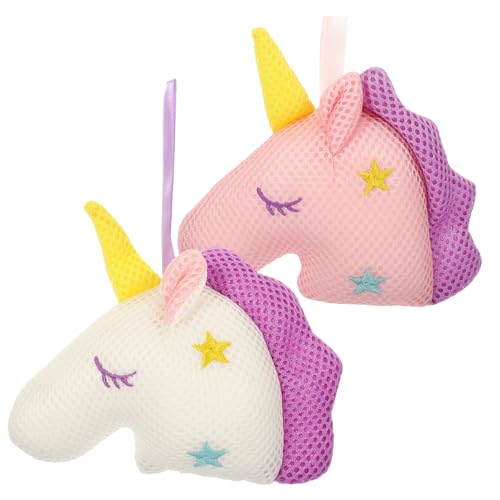 Éponges exfoliantes maille licorne rose et blanc Healvian pour bain doux x6