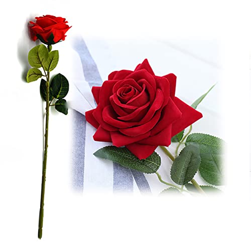 FunSpt 16" Artificial Rose High Simulation Bionic Technology Flowers Gift for Valentines Birthday Anniversary Christmas Mothers Day Thanksgiving for Mom Girlfriend Wife Classical Red 1 Pcs