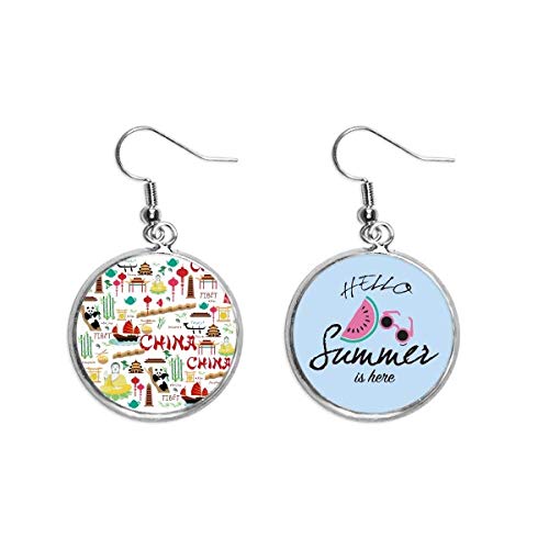 Pendientes de sandía con oso panda de bambú para lóbulo joyería china