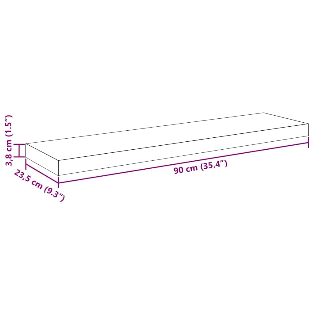 Estantería flotante de 2 unidades de 90 x 23,5 x 3,8 cm, de madera de densidad media, con montaje en pared invisible, para salón, cocina y baño