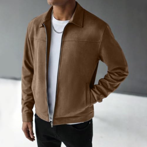 fartey Mens Suede Jacket Collared Full Zip Outwear Casual Vintage Coat - image 5