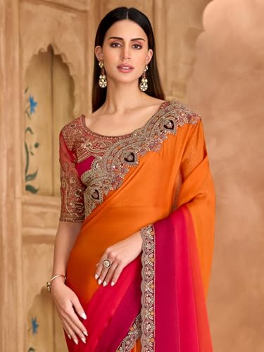 Image of AKHILAM Women's Satin Sequence Embroidery Saree With Unstitched Blouse Piece(SNDLWOD1601 TFH Parent)