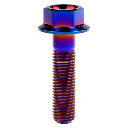Image of Ti Screws M10 x 20 25 30 35 40 45 50 55 60 65 70 75 80 90 100mm 1.25 Pitch Titanium Flange Hex Bolt Pack of 4 (Burnt Blue, M10x40mm)
