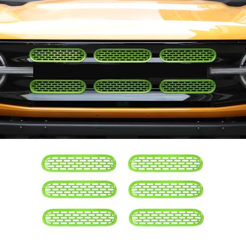 Image of Front Grill Mesh Grille Inserts Cover Frame Trims Kit 6Pcs Fit for Ford Bronco 2021-2026 2 /4 Door Exterior Accessories (Green)