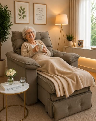 Poltrona da Vovó Reclinável e Retrátil em Veludo premium, Estrutura em Eucalipto, 4 Níveis de Conforto (capuccino)