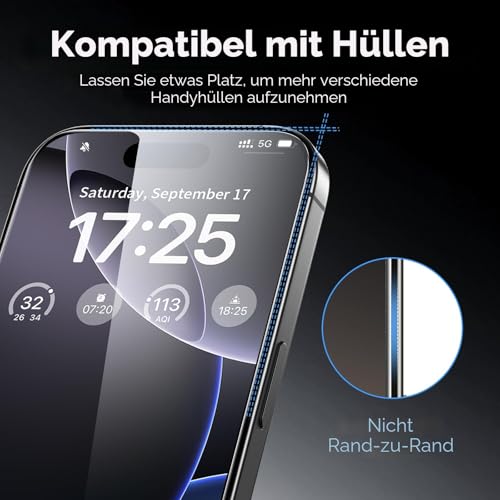 UNBREAKcable für iPhone 16 Pro Max Panzer Schutz Glas [3er Pack], 9H Härte Schutzfolie, Einfache Installationshalterung Schutzglas, Blasenfrei für Apple 6,9" Displayschutzfolie 6