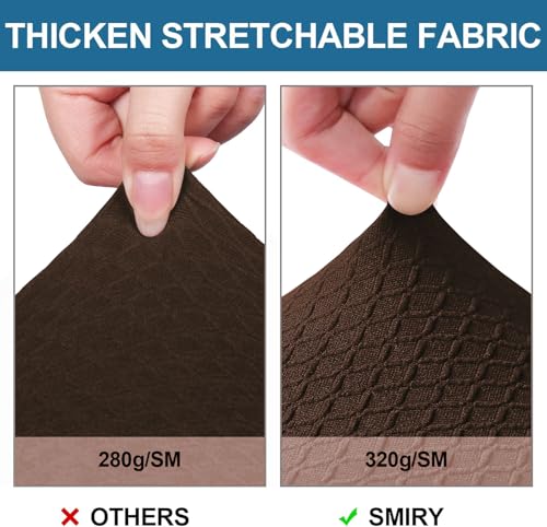 Image of Smiry Waterproof Seat Covers for Dining Room Chairs, No Rear Covers | Stretch Jacquard Removable Washable Chair Seat Slipcovers Protector, Set of 4, Brown