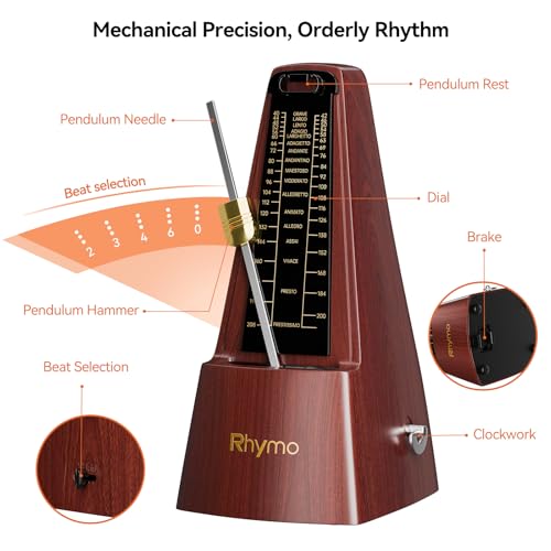 Mechanical Metronome for Guitar, Piano & Violin, 40-208 BPM with 4 Beat Modes (2/4, 3/4, 4/4, 6/8), Classic Wind-Up Design, Loud Clear Tempo for Beginners, Musical Instrument Accessories - Thumbnail 4