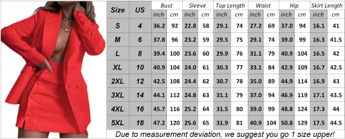 Womens 2 Piece Notched Long Sleeve Blazer and Skirt Set Office Button Suit Jacket&Skirt Outfit Set3