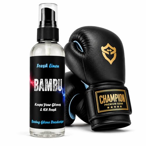 Antibacterial Boxing Glove Deodoriser Spray - Fresh Linen 100ml Odour Eliminator for Gloves Hand Wraps Shin Pads Kills 99.9% of Bacteria Ideal for Boxers MMA & Kickboxing - Bambu