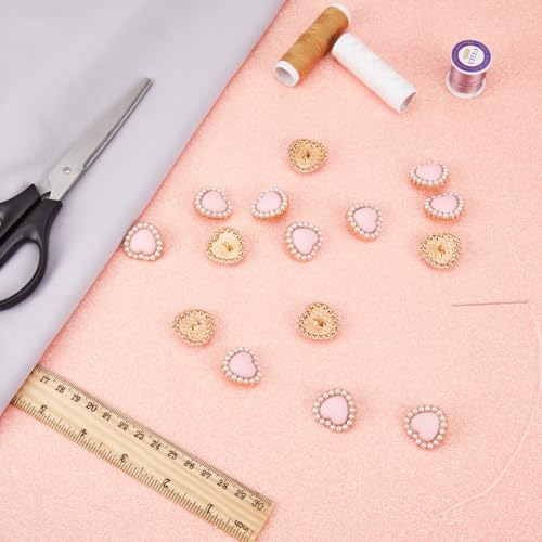 GORGECRAFT 15Pcs Pink Heart Shaped Buttons Heart Pearl Buttons Alloy Decorative Buttons Faux Pearl Buttons Pearl Peach Heart Button for Clothes Cardigans Coat Sweater Suit Craft Projects - Image 4