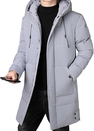 Veste d'hiver épaisse en Duvet pour Homme imperméable Coupe-Vent épaisse Chaude à Capuche Longue Parka Coupe-Vent mi-Longue (Gray,3XL)
