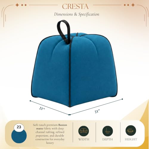 Image of FURNY Signature Cresta Suri Accent Pouf | Boston Fabric | 40D High-Density Foam | (Ocean Blue) | Footrest, Vanity Ottoman & Accent Seat for Home, Office & Hotel