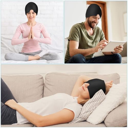 Image of Headache Relief Cap Gel Wrap for Head and Eye Coverage, Stretchable Fabric Head Wrap with V Shape Nose Design for Hot and Cold Use