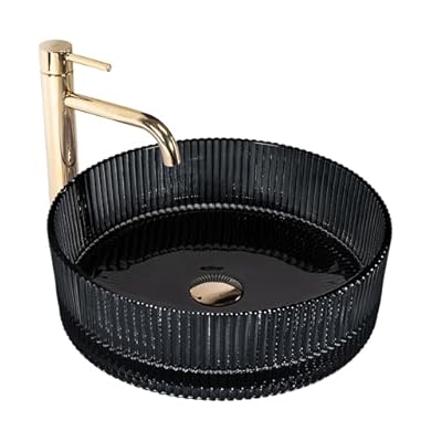 Foto di Rea Lavabo da appoggio Ingrid Black Lavandino Bagno 395 x 395 x 120 mm in Vetro (Nero)