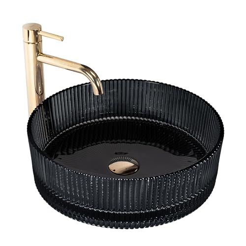 Rea Vasque à poser Ingrid Lavabo de salle de bain noir 395 x 395 x 120 mm en verre (Noir)