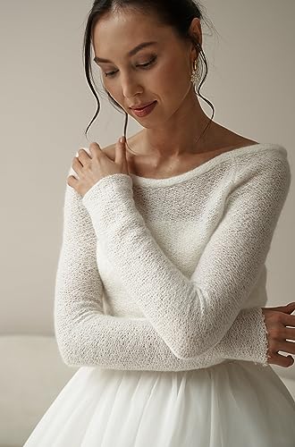 Bridal bolero, sweater for wedding dress, mohair jumper, ivory knitted sweater, cozy pullover for bride, wedding pullover, ivory bridal sweater, warm wedding shawl, bridal top3