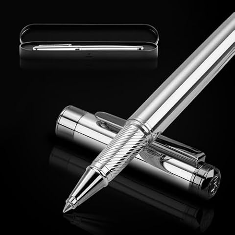 ELIZO Luxury Pen Fancy Chrome Silver Nice Gift Rollerball Cool Pens Best Schmidt Ink EDC Pen Executive Smooth Writing Pens for Men Women Cover