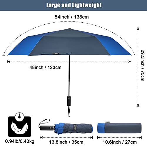 G4Free 54 Inch Large Golf Umbrella, Automatic Square 3 Folding Windproof Umbrella Compact Travel Rain Umbrellas（Sapphire Blue/Navy Blue） #TOP4