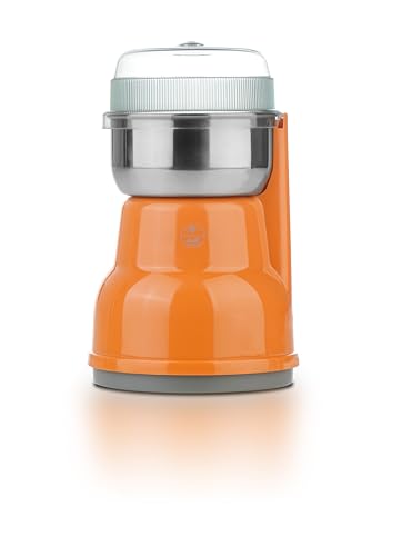 مطحنة قهوة كهربائية 60 جرام 160 واط بمحرك قوي مع وعاء S/S قابل للازالة لطحن التوابل والاعشاب والمكسرات والحبوب، لون برتقالي S64/OR ضمان لمدة عامين من السيف