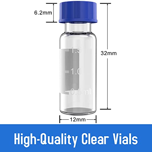 Scieen Autosampler Vial, Clear Glass 12 X 32 Mm 9-425 Screw Neck Vial With Cap And White Silicone&Red Ptfe Septum, 2Ml Sample Vial With Writing Patch&Graduation Mark, 100/Pk #TOP2
