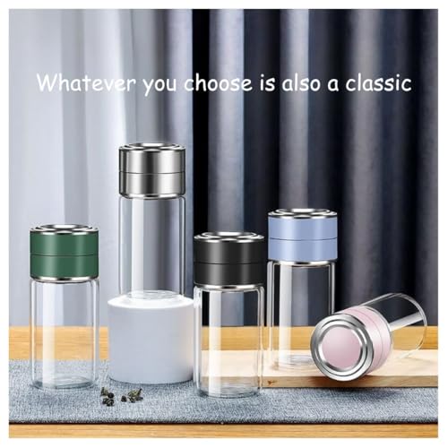 Image of Wosta Leakproof Glass Water Bottle with Stainless Steel Infuser Glass Tea Infuser Bottle with Strainer and Neoprene Sleeve for Loose Leaf Tea, Cold Brew Coffee. (O - PINK, 300ML)