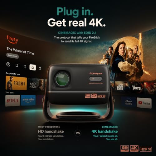Image of MyFitSpark CINEMAGIC 102 Pro Native 1080p Projector 4k Ultra HD Support | CineTone Engine 100% Sealed Tiltable 600 ANSI Auto Focus Keystone EDID 2.1 True 4K FireStick HDR10 Surround Sound Up to 300 inch