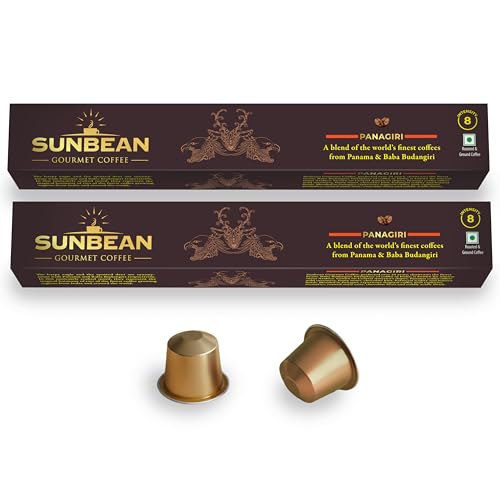 Image of SUNBEAN Panagiri Gourmet Coffee Capsules Box | Intensity - 8 | Nespresso Compatible | Single Serve | Medium Roast | Pack of 20