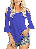 Florboom Womens Plain Round Neck Three Quarter Sleeve T Shirt Royal Blue L