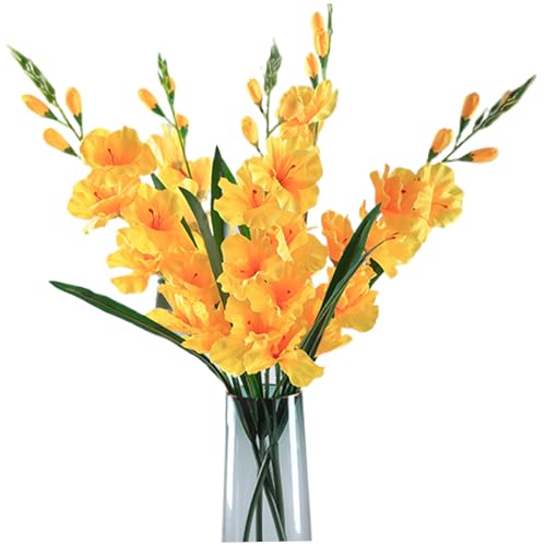 Hemore Gladiolus Artificial Flowers, 5pcs 25.6inch Artificial Gladiolus Branches, Realistic Silk Gladiolus Flower for Home Wedding Decorations