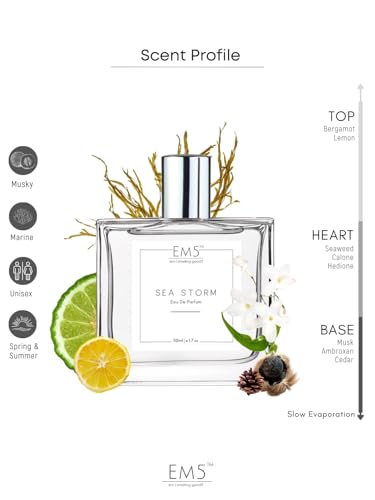Image of EM5 Sea Storm Unisex Perfume | Amber Aquatic Fresh Marine | EDP Spray for Men & Women | Strong & Long Lasting Fragrance | Luxury Gift for Him /Her