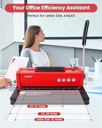 46-Hole Binding Machine Spiral Coil Binder,DIY Book Binder Kits with Electric Coil Inserter,4:1 Pitch 500 Sheets,100pcs Comb Binding Spines&1 Crimper Plier,School Office Home,Classic Red