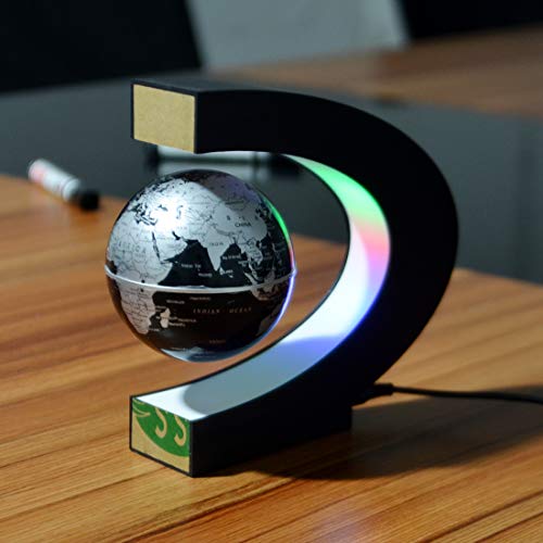 Magnetic Levitation,Petforu High Rotation C Shape Magnetic Suspension Maglev Levitation Globe With Led Lights For Learning Education Teaching Demo Home Office Desk Decoration(Us Plug) - Black #TOP2