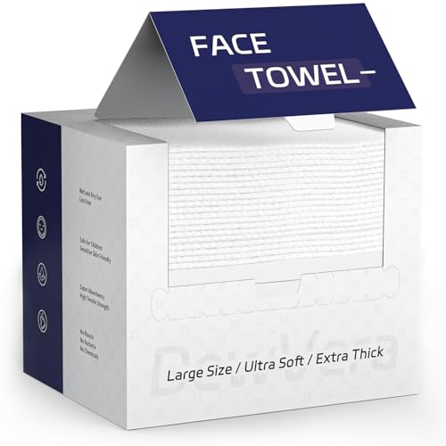 DewVera Disposable Facial Towels, Soft and Highly Absorbent, Thick and Large-Sized, Lint-Free Cleansing Cloths for Daily Cleansing and Makeup Removal, 50 Count.
