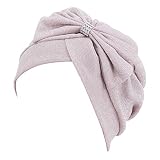 Erinaco Women Rhinestone Metallic Glitter African Turban Bow Knot Pre-Tied Cap Hair Cover Bonnet Bea