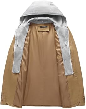 KUDORO Blazer Giacca da Uomo Slim Fit con Cappuccio Staccabile Casual con Due Bottoni(caffè,XS